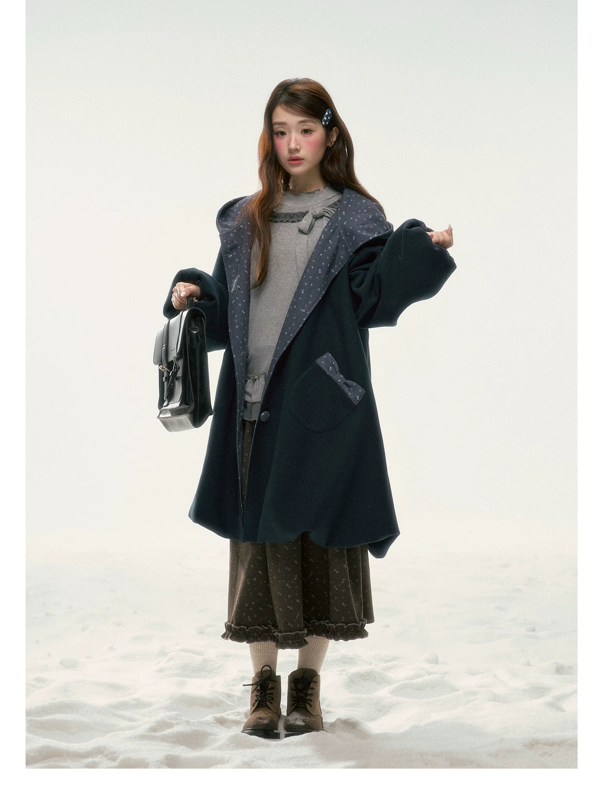 BIBIBENCY - Navy Floral Hooded Coat