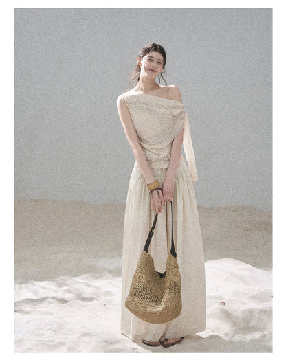 “Frosted Kiss” Milk Tea Tailored Wide-Leg Pants