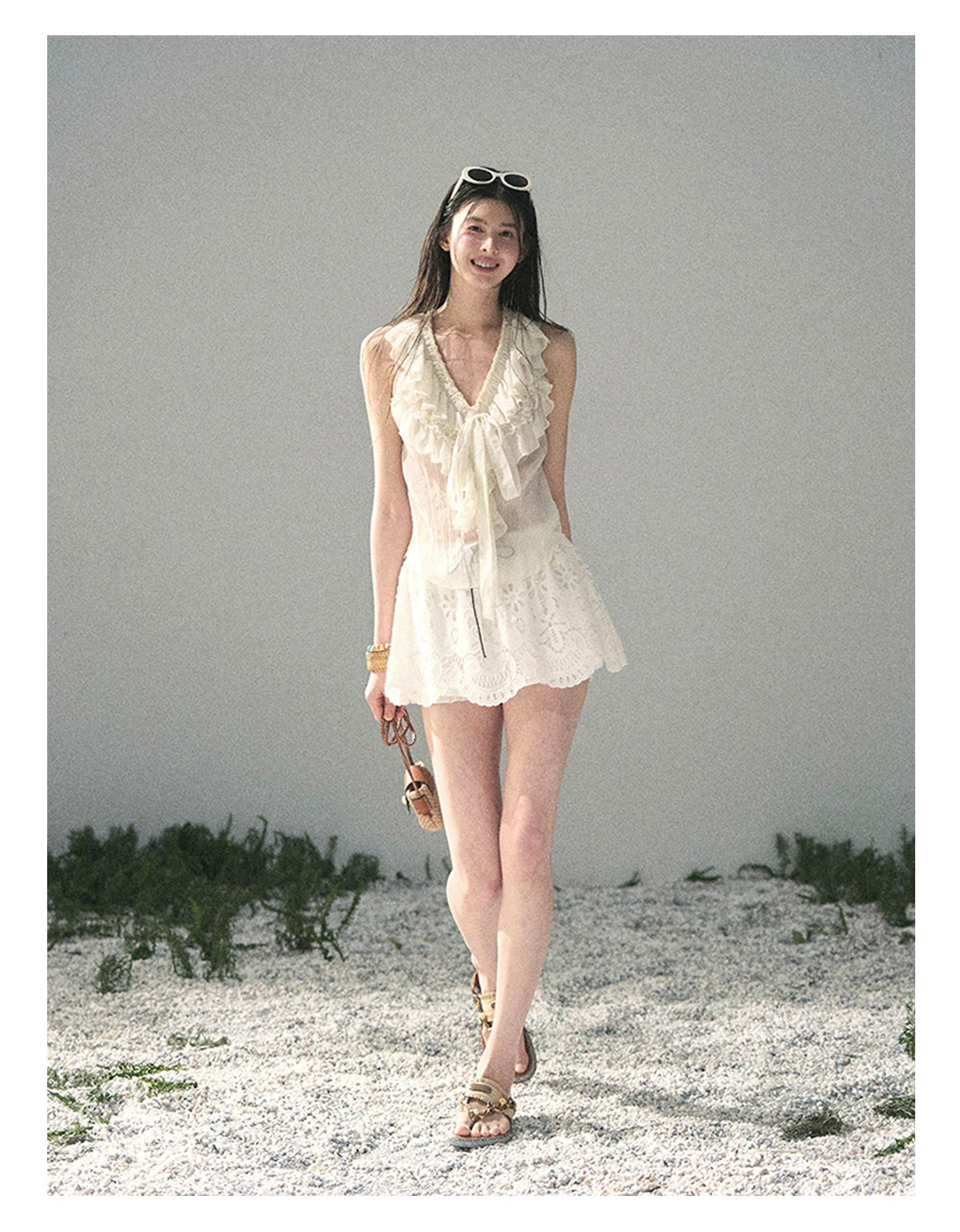 “Moonlight Through Sheer Veils” Ivory Ruffle Chiffon Blouse