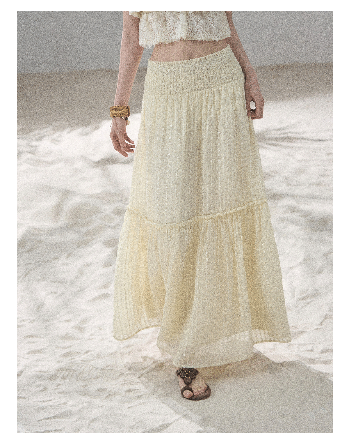 "Whispering Wheat Fields" Sage Mist Lace Maxi Skirt