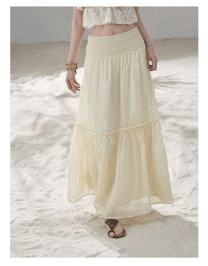 "Whispering Wheat Fields" Sage Mist Lace Maxi Skirt