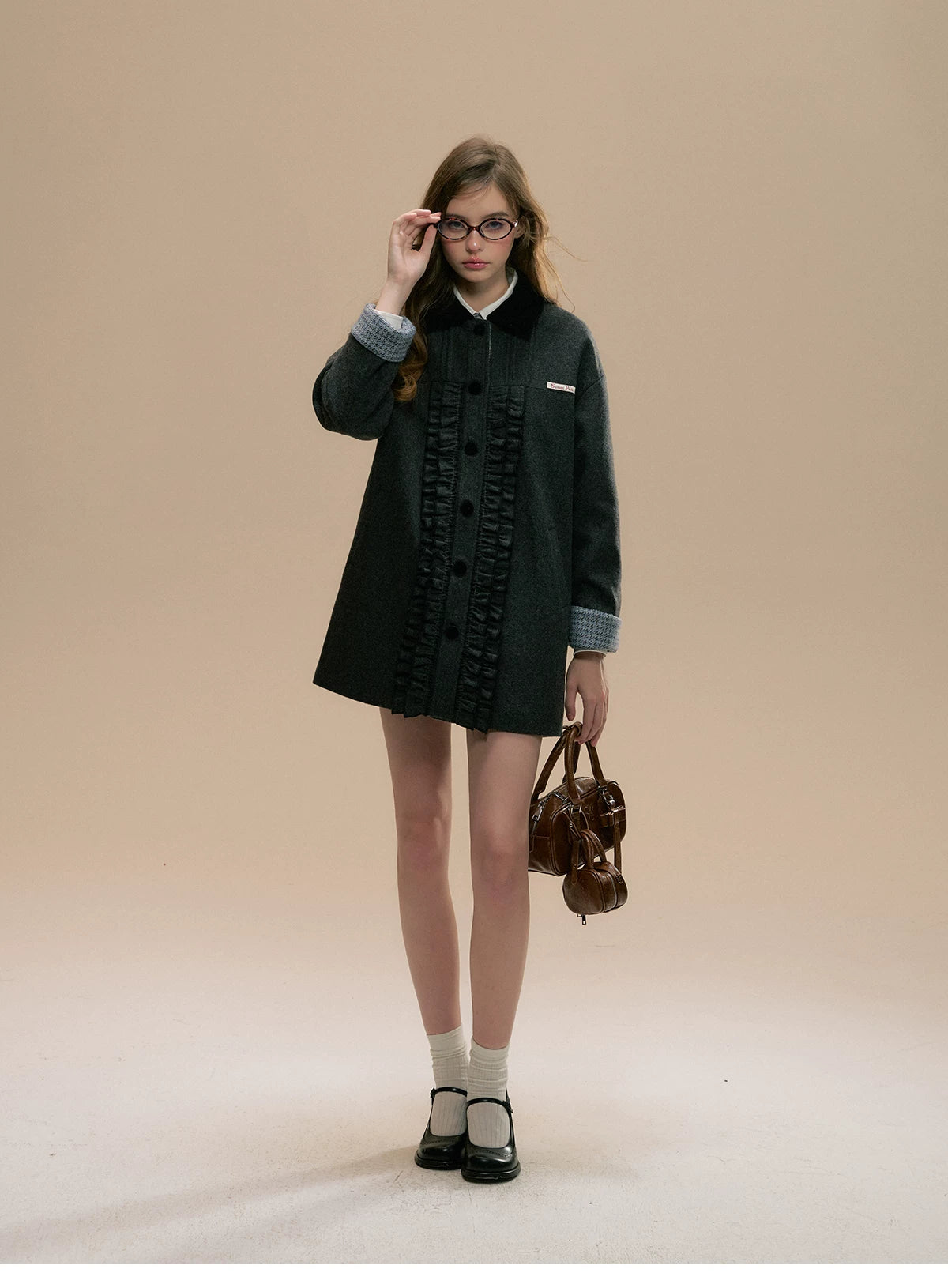SunsetPark - Intellectual Gray Wool-Blend Herringbone Coat (Intellectual Gray / Khaki Houndstooth)