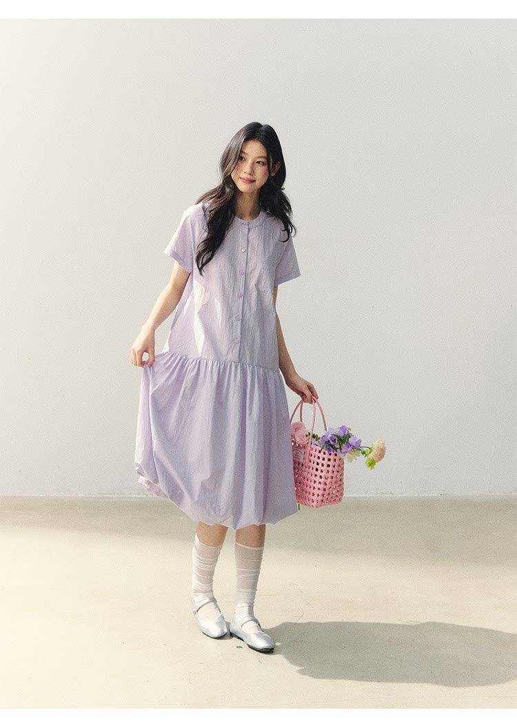 "Tulip Spring Letter" Bubble Hem Shirt Dress SJ2026030