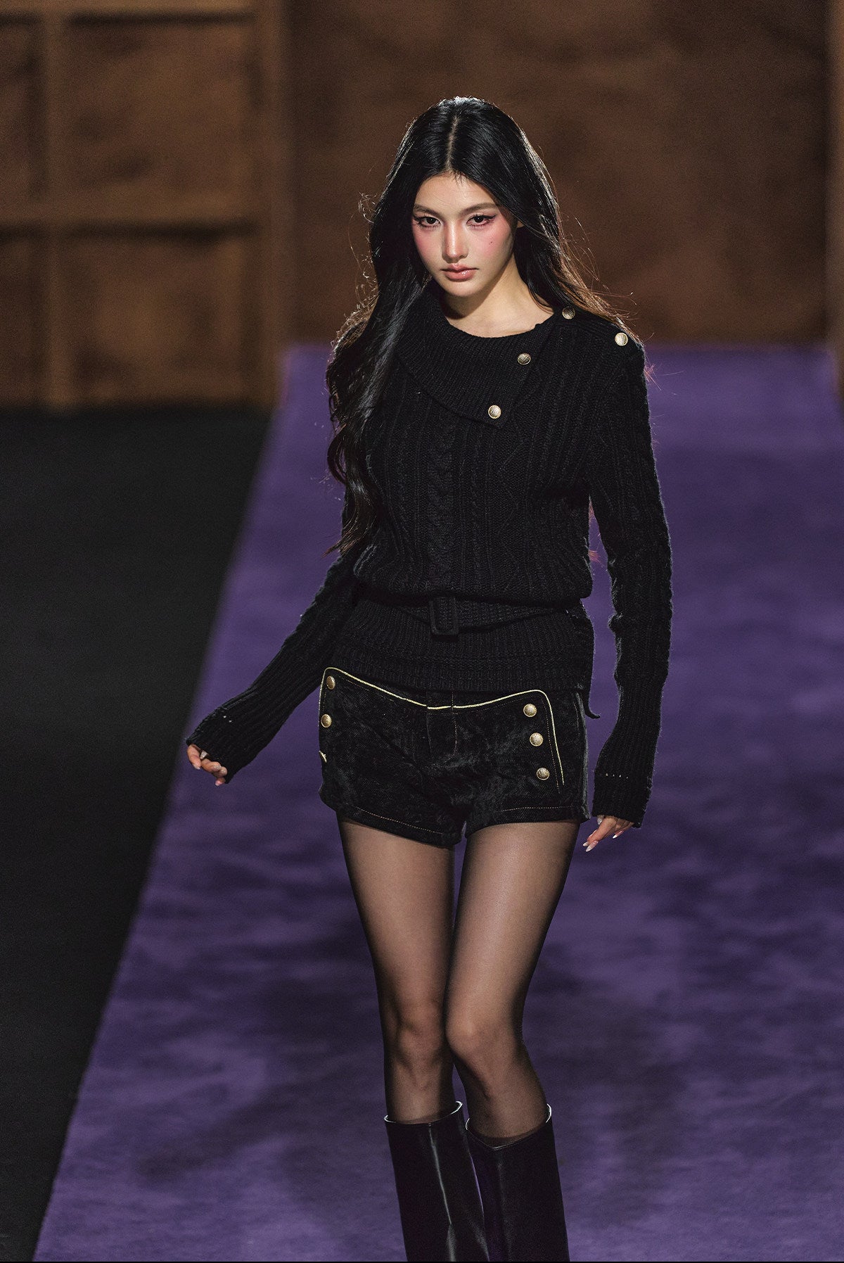 "Winter Hearth" Black Australian Wool Cable-Knit Mock Neck Sweater