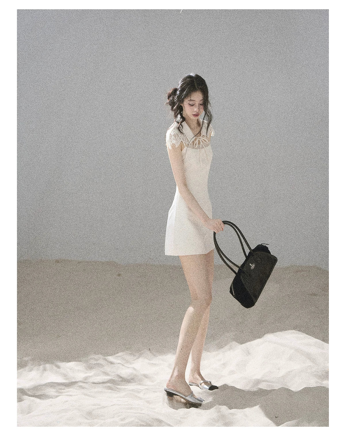 "Moonlit Rose Sonata" Cream Ivory Lace Mini Dress & Cape Set