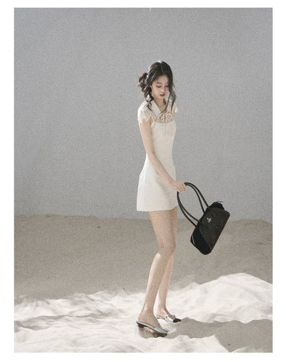 "Moonlit Rose Sonata" Cream Ivory Lace Mini Dress & Cape Set