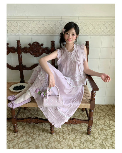 “Taro Polka Reverie” Lavender Polka Dot Skirt Set