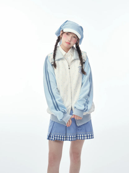 "Spring Breeze" Blue & White Polka Dot Track Jacket