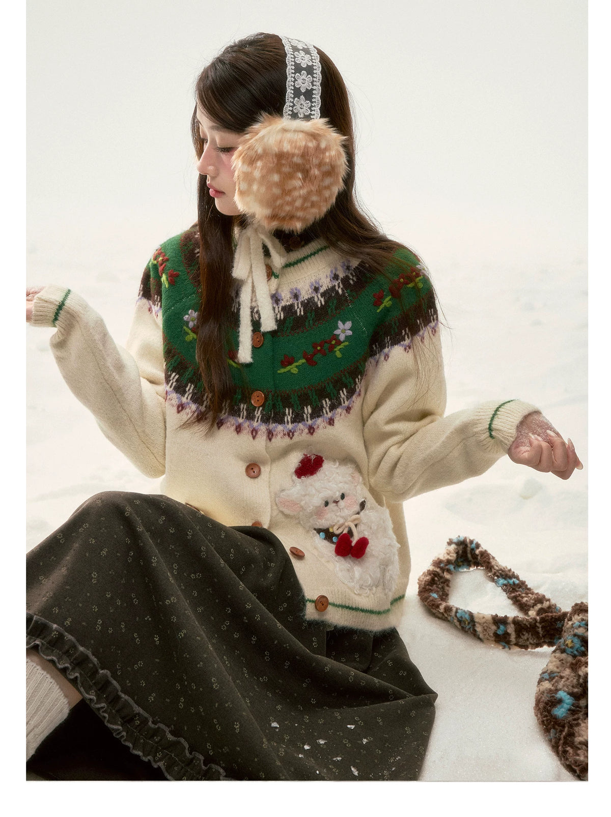 BIBIBENCY - Ivory Fair Isle Knit Cardigan