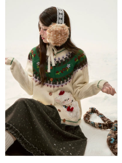 BIBIBENCY - Ivory Fair Isle Knit Cardigan