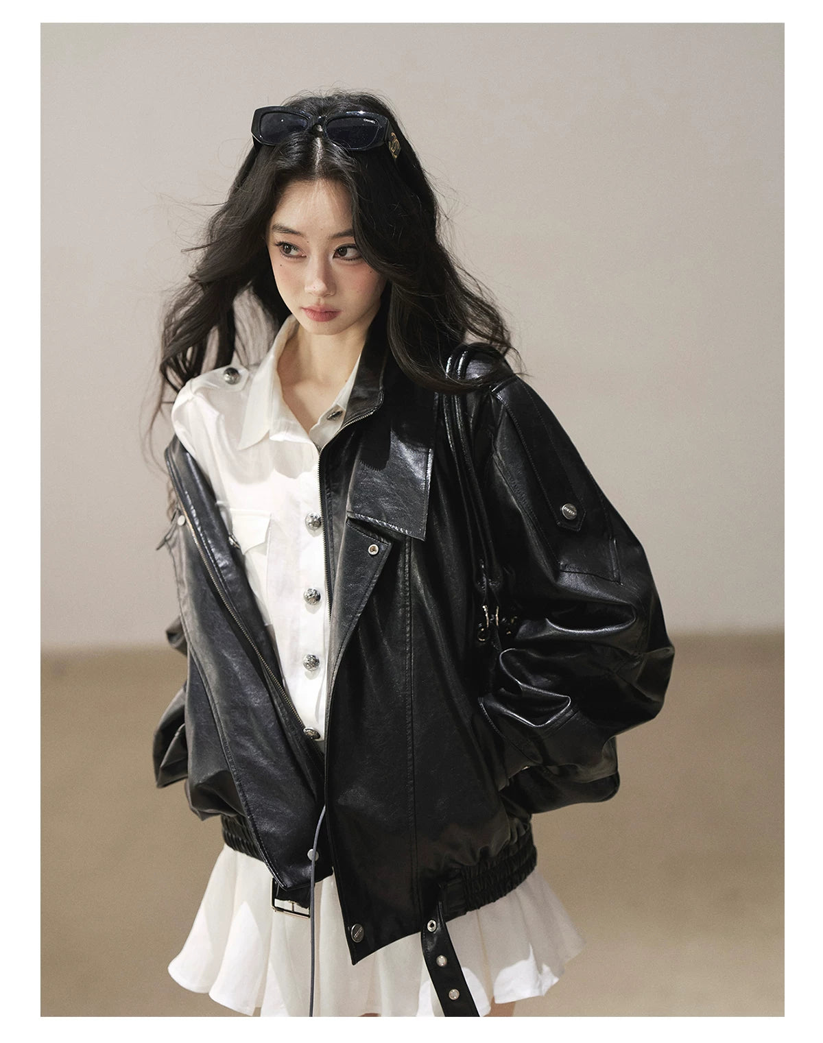 AOMALM - "Solo Journey" Quiet Black Oversized PU Moto Jacket