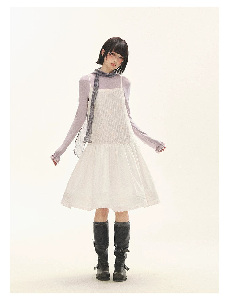 "Ivory Blossoms" Apricot Mist Beige Floral Pinafore Midi Dress