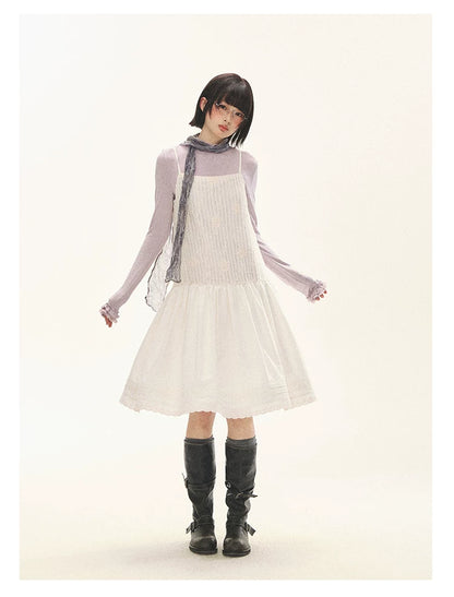 "Ivory Blossoms" Apricot Mist Beige Floral Pinafore Midi Dress
