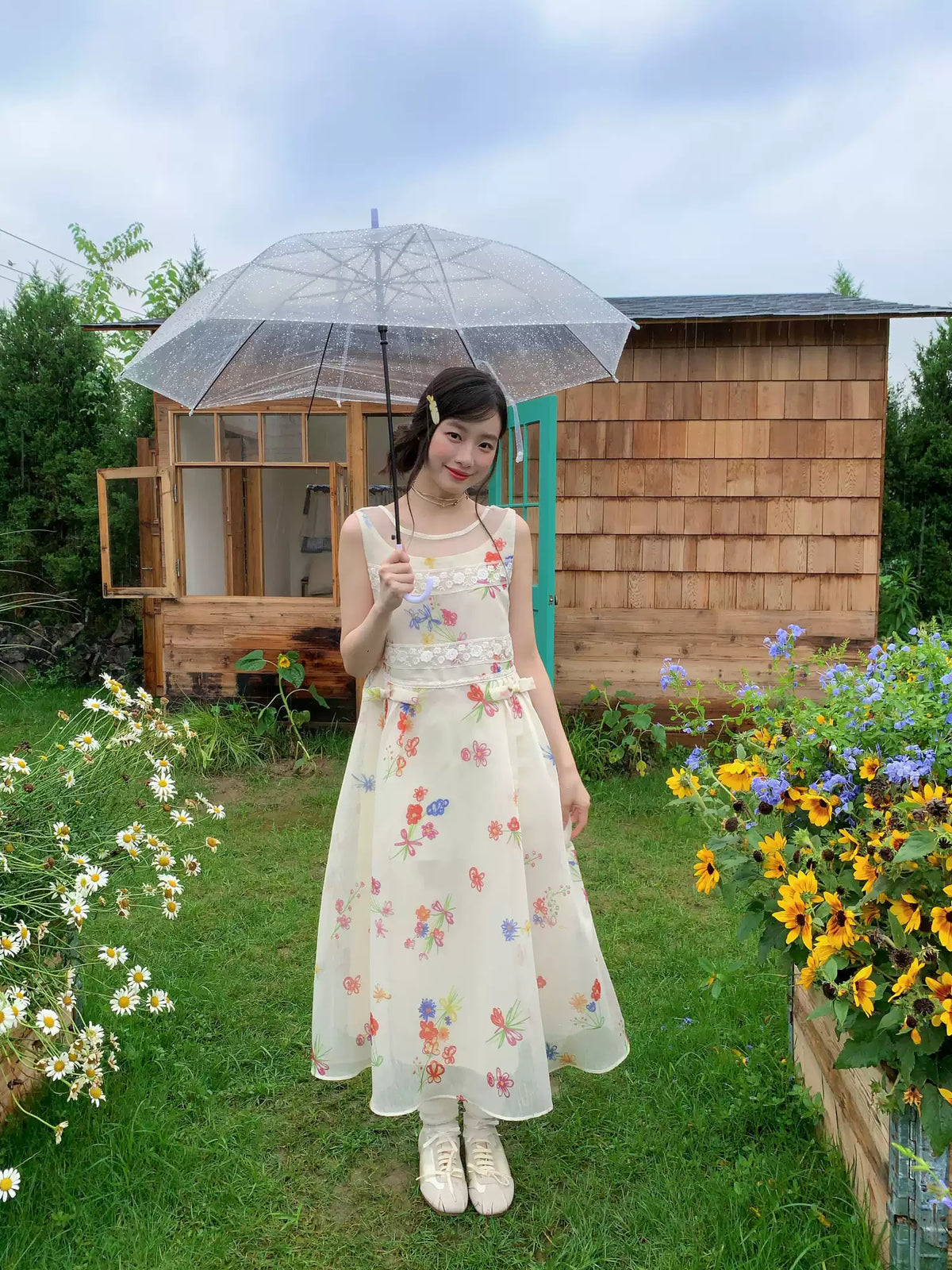 [RF] “Sunlit Wildflower Reverie” Ivory Floral Tulle Maxi Dress