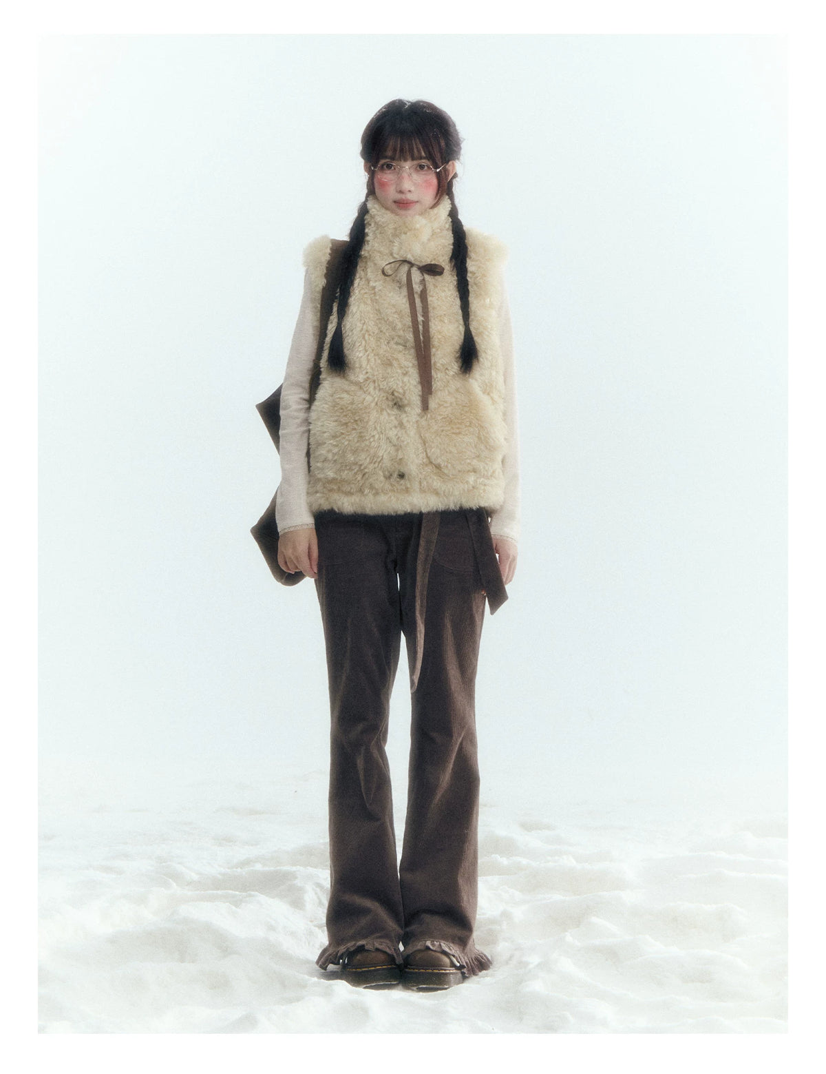 Horridale - Cream Beige Reversible Knit Vest with Detachable Bow