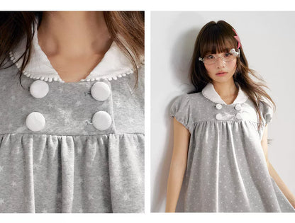 “Grey Sugar Cloud” Grey Polka Dot Doll Collar Dress