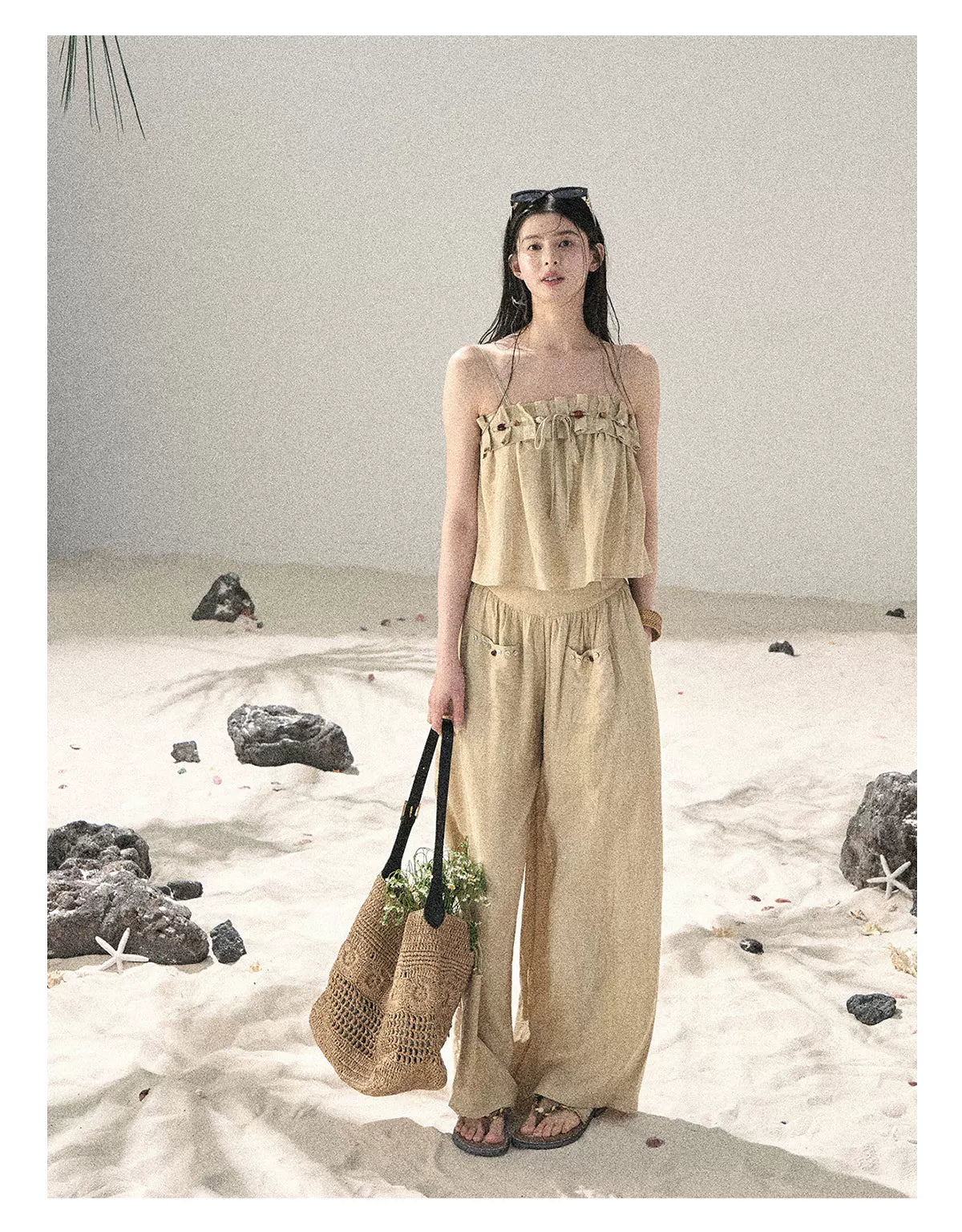 "Traces of the Wind" Sand Beige Cami & Wide-Leg Pants Set