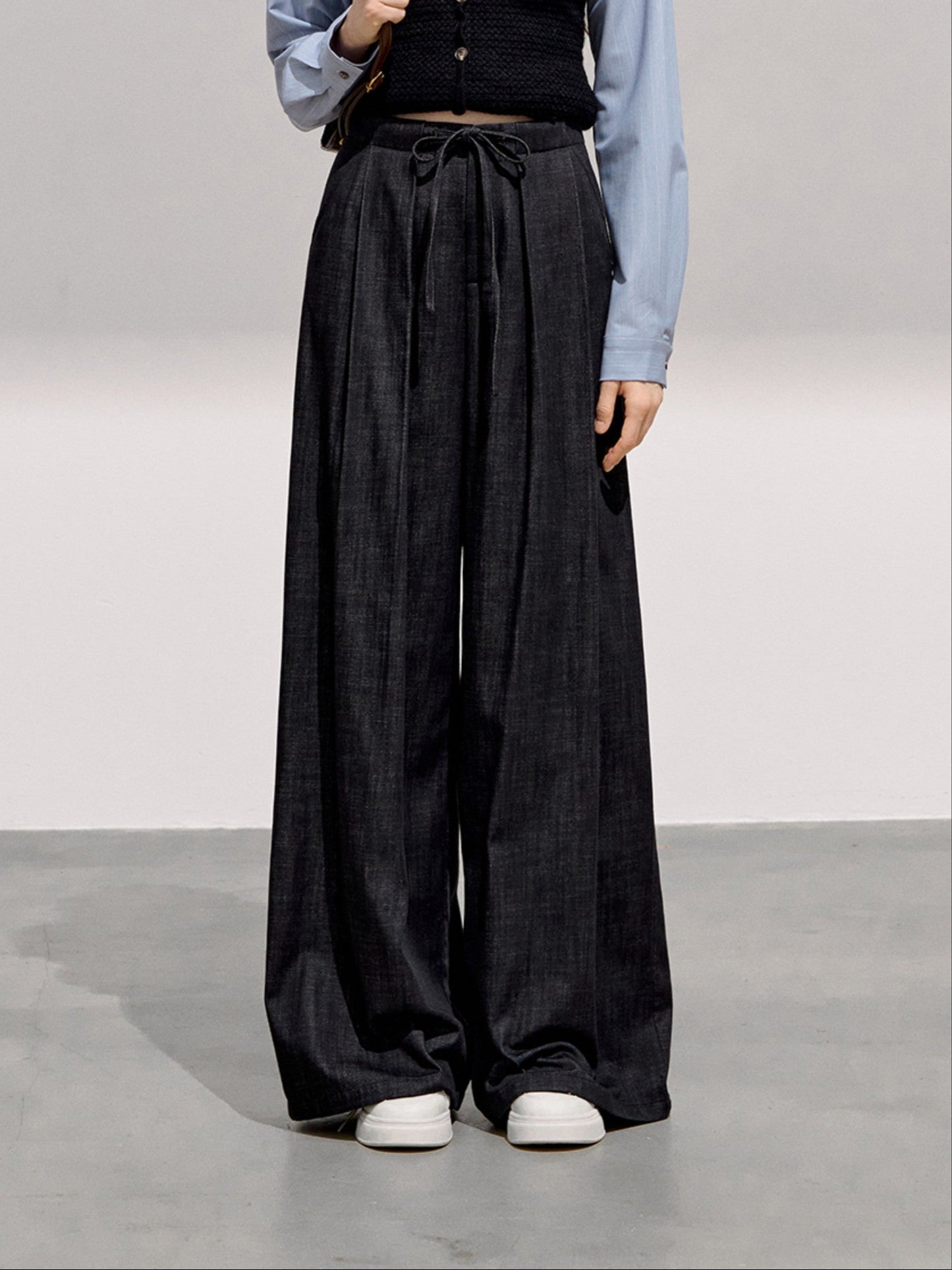BOHOL BLING - Minimalist Black Wide-Leg Trousers
