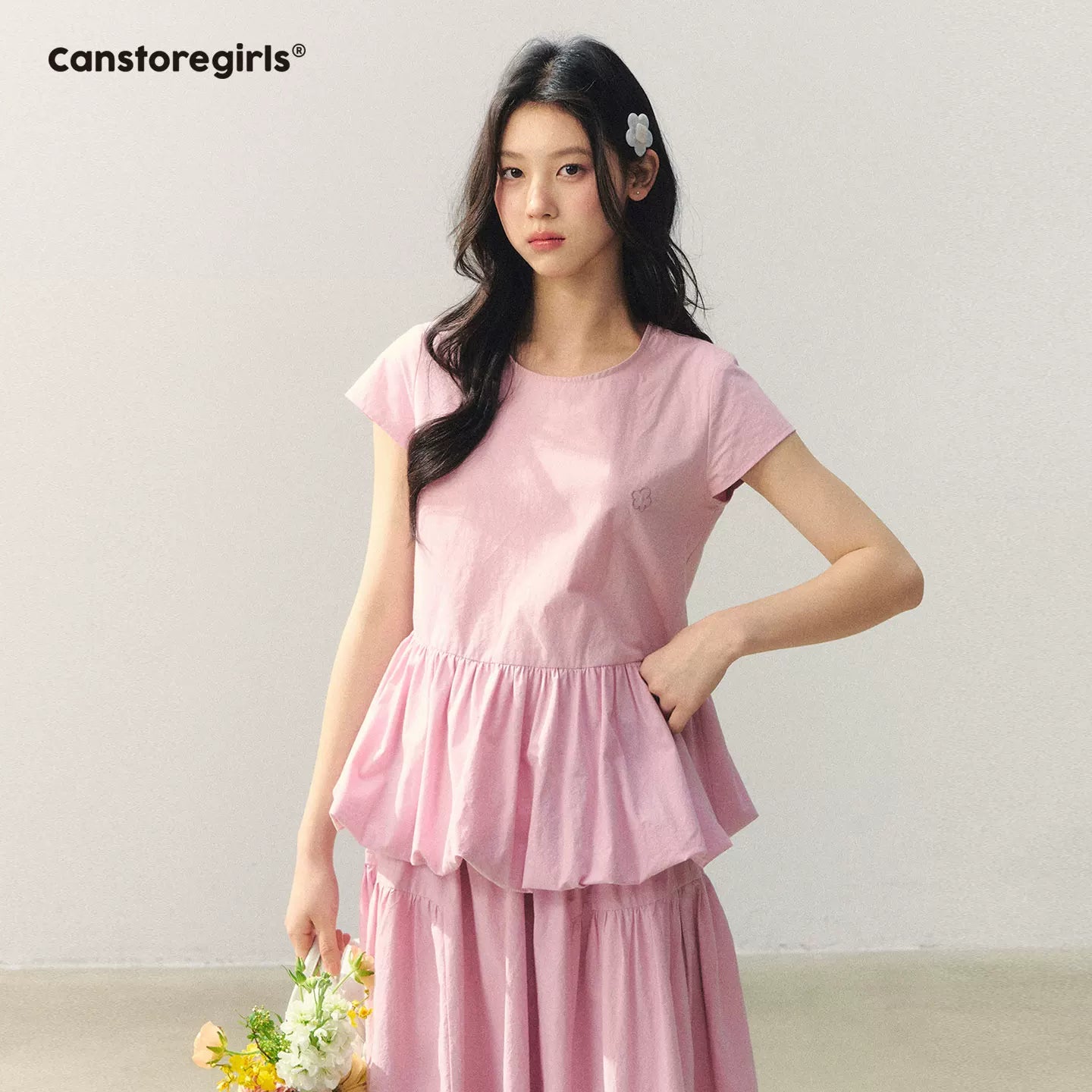 "Raspberry Bloom Letter" Sleeveless Top & Bubble Skirt Set SJ2026018