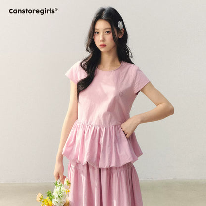 "Raspberry Bloom Letter" Sleeveless Top & Bubble Skirt Set SJ2026018