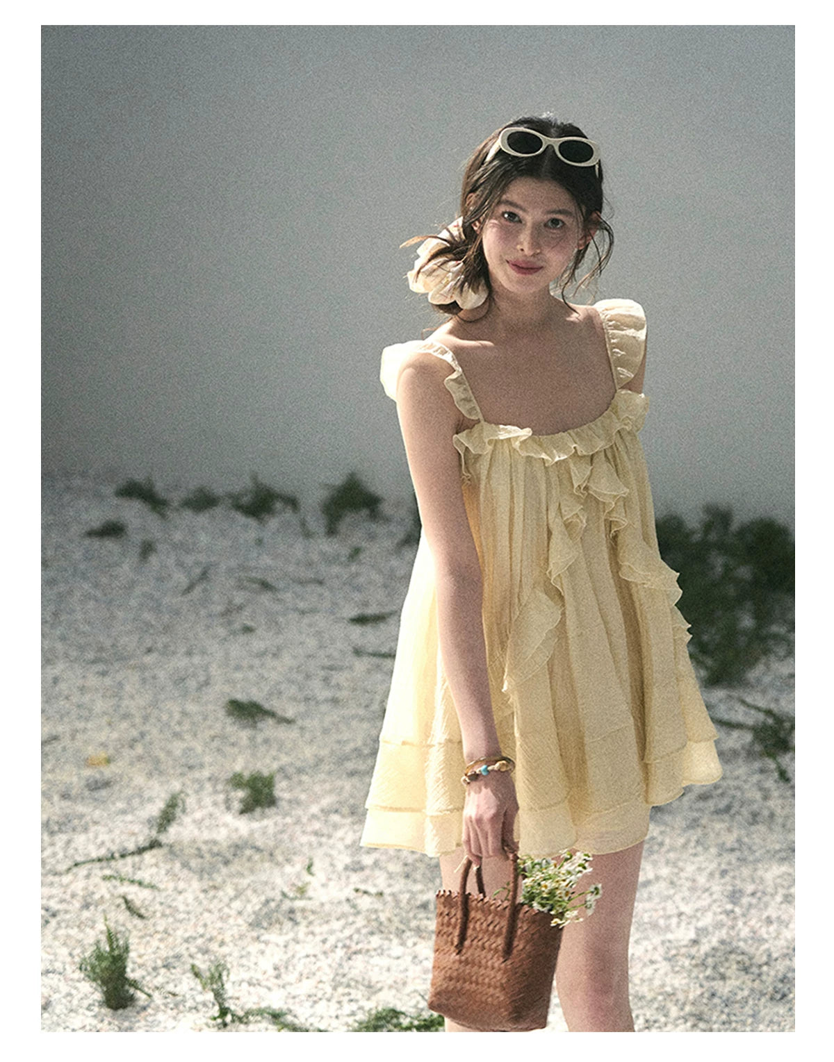 “Tenderly Entwined” Soft Butter Yellow Ruffle Babydoll Dress 4563543