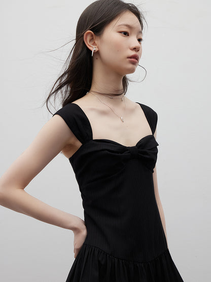 FUSSED Retro Ballroom Bow-Front Cake Dress – Midnight Black FOF-25SS078b