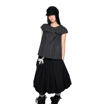 EZEK | Peter Pan Collar Gingham Shirt with Bubble Sleeves