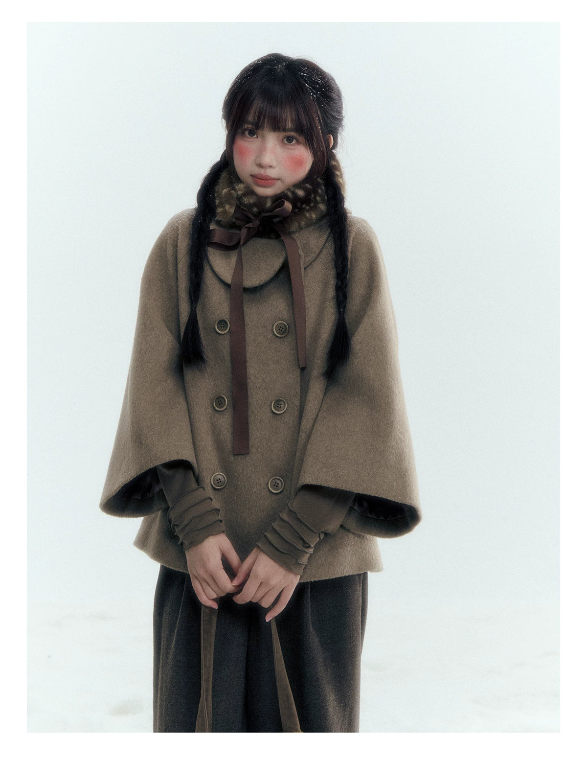 Horridale - Asymmetric Peter Pan Collar Wool-Blend Cape Coat – Oatmeal Beige