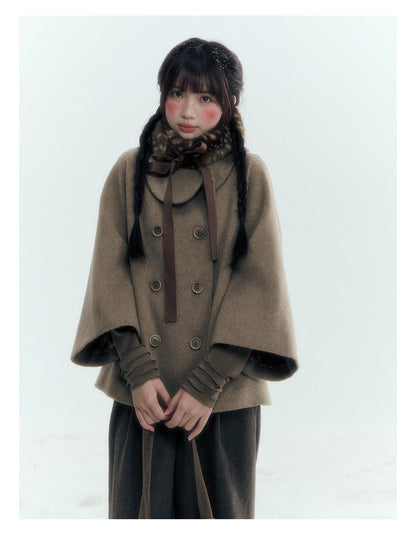 Horridale - Asymmetric Peter Pan Collar Wool-Blend Cape Coat – Oatmeal Beige