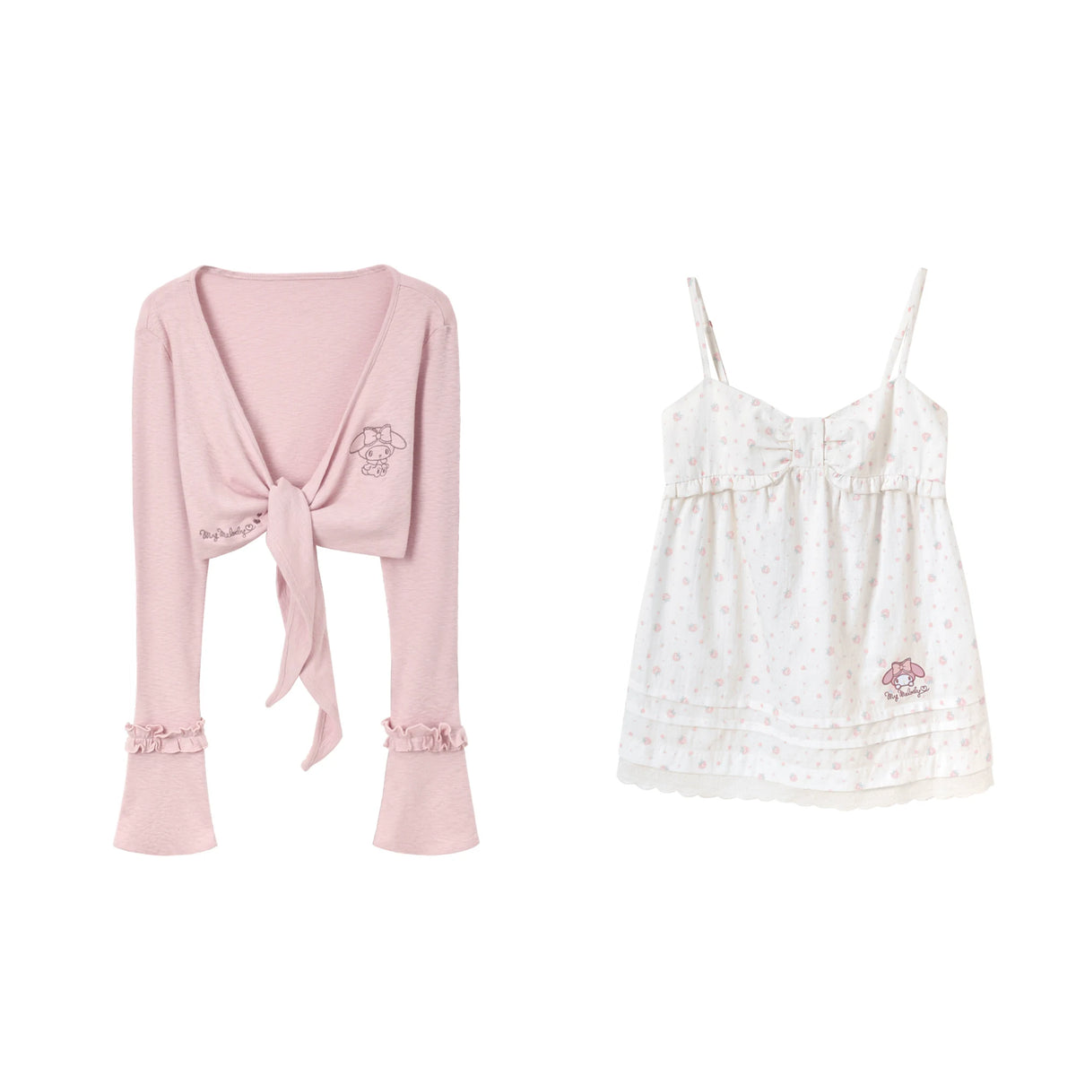 “Melody Blush Garden” Pink Knit Cardigan & Floral Cami Set