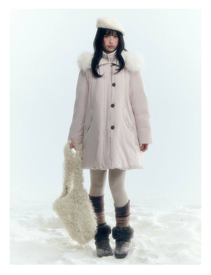Horridale - Snow-Dusted Floral 90% White Duck Down Puffer Jacket (Light Peach Pink / Silver Gray)