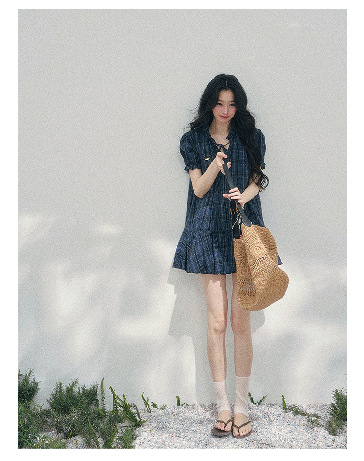 “Soft Pleats in Motion” Academy Blue Bubble Mini Dress