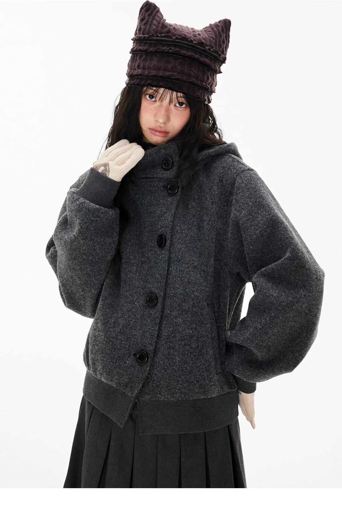 EZEK | Preppy Hooded Wool Blend Jacket with Button Front