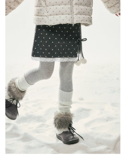 BIBIBENCY - Gray Polka Dot A-Line Knit Skirt with Bow Details