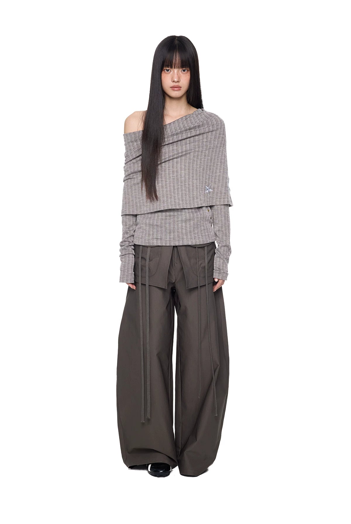 EZEK | Patchwork Drawstring Wide-Leg Lounge Pants (Black / Gray)