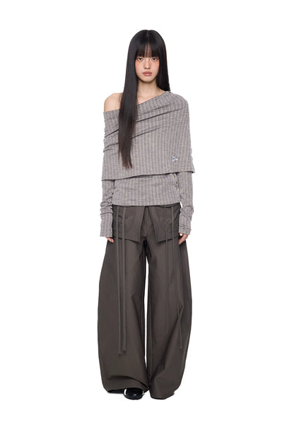 EZEK | Patchwork Drawstring Wide-Leg Lounge Pants (Black / Gray)
