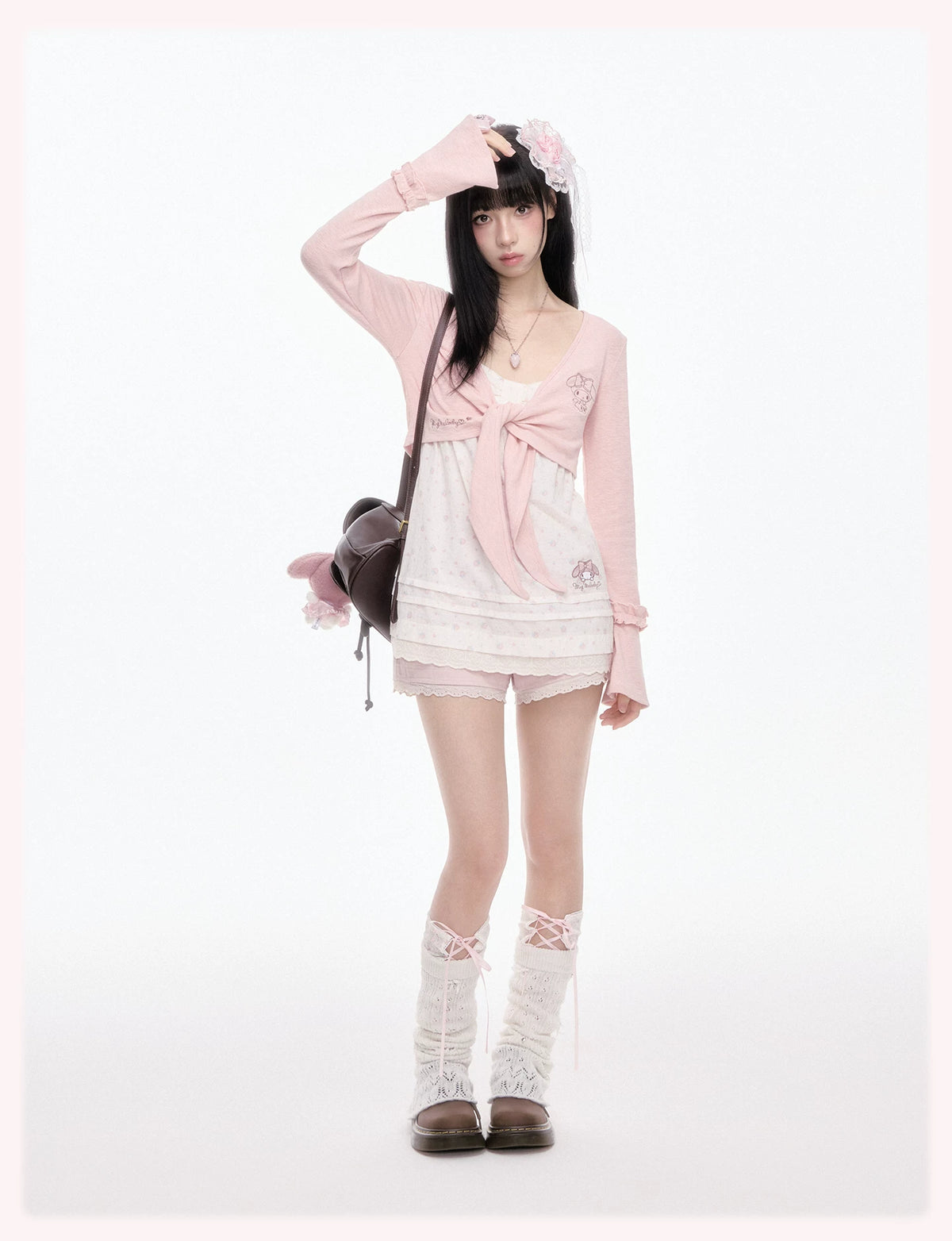 “Melody Blush Garden” Pink Knit Cardigan & Floral Cami Set