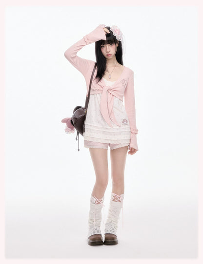 “Melody Blush Garden” Pink Knit Cardigan & Floral Cami Set