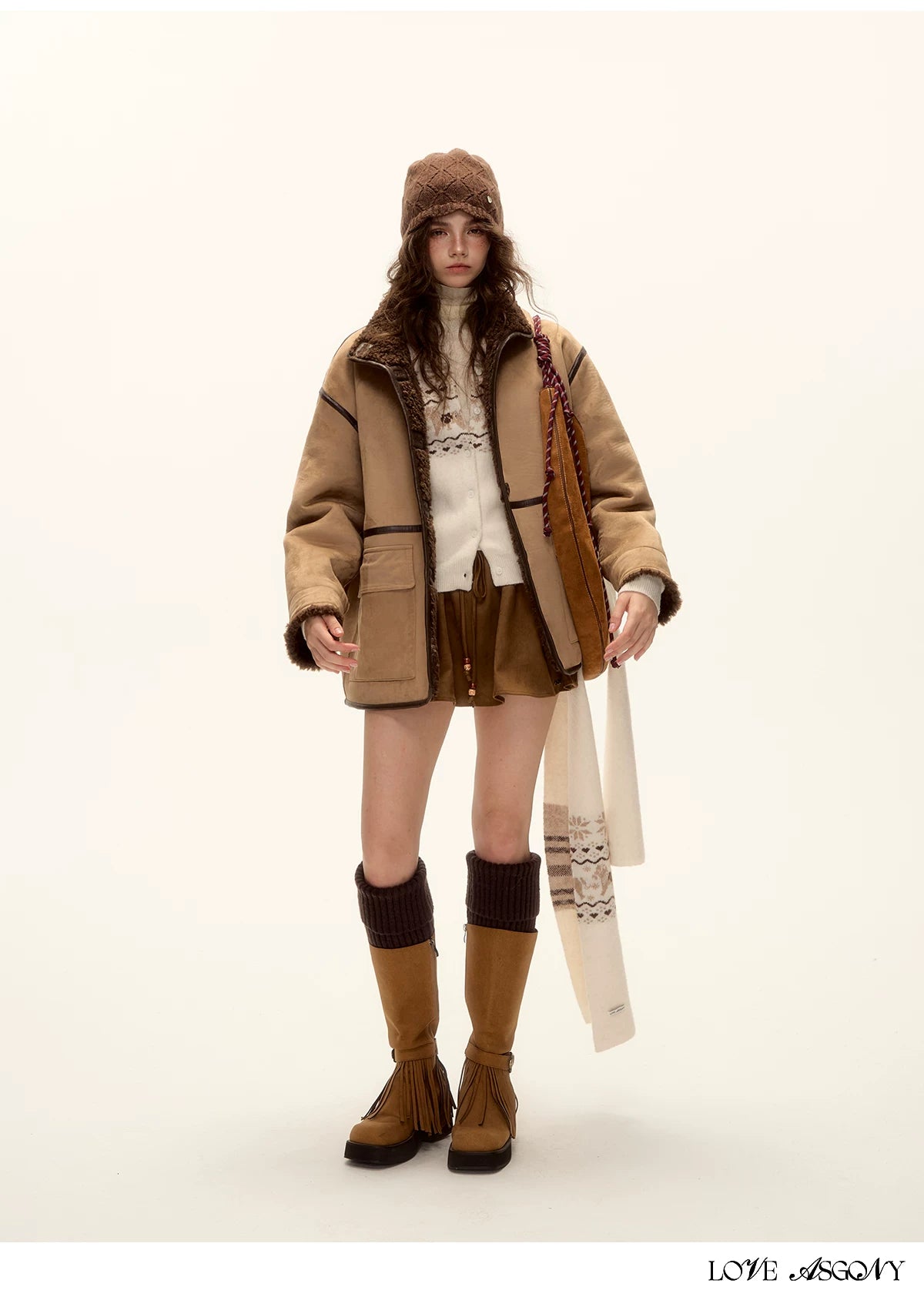 ASGONY - Brown Reversible Suede & Faux Shearling Jacket