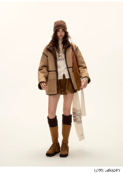 ASGONY - Brown Reversible Suede & Faux Shearling Jacket