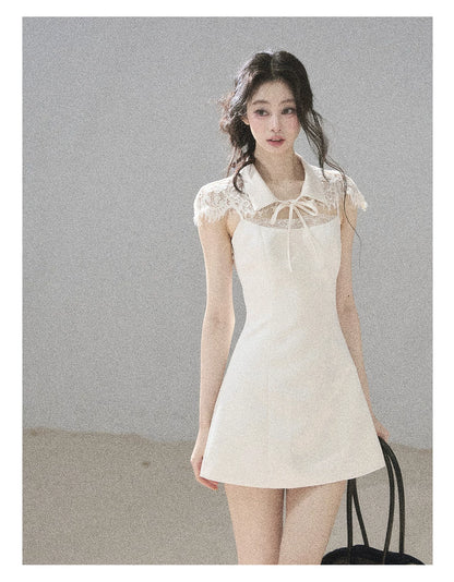 "Moonlit Rose Sonata" Cream Ivory Lace Mini Dress & Cape Set