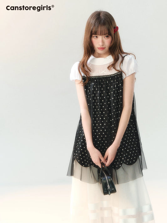 150625C  "Black Tulle Reverie" Polka Dot Puff Skirt Set