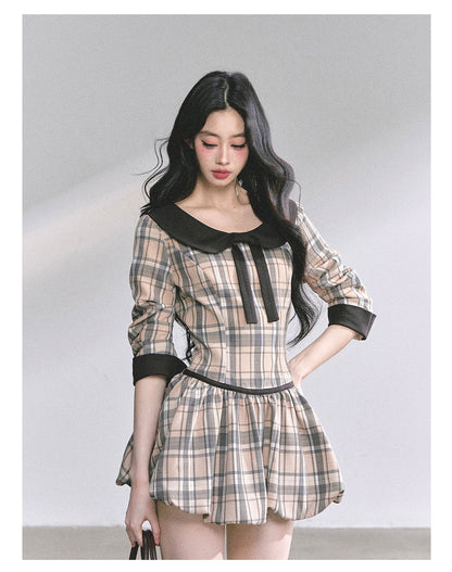 少也眼 "Miss Diana" Plaid French Babydoll Dress 78658645