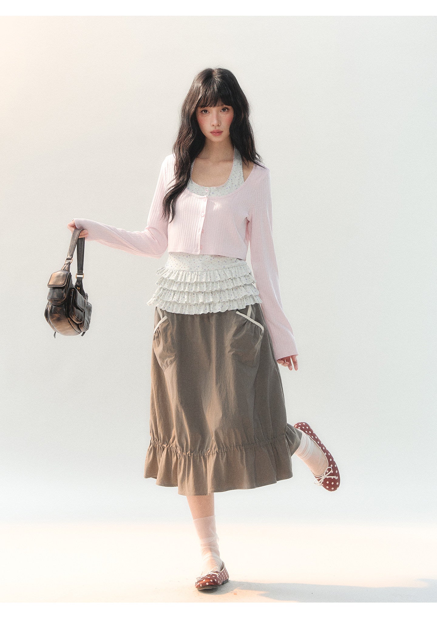 170726C "Sage Meadow" Grey Green Lace Pocket Culotte Skirt