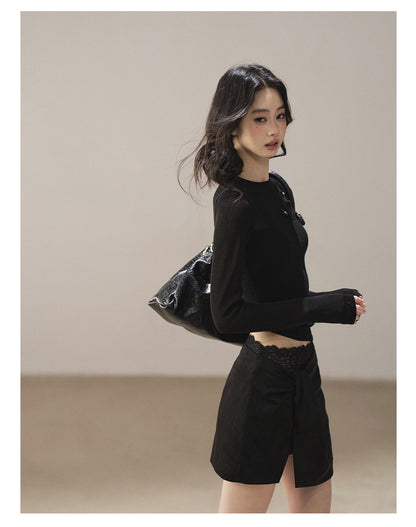 170726 "Hidden Between Light and Shadow" Tranquil Black Sheer Layered Knit Top