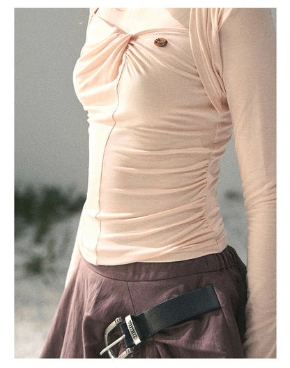 “Soft Evening Breeze” Coral Pink Layered Halter Top