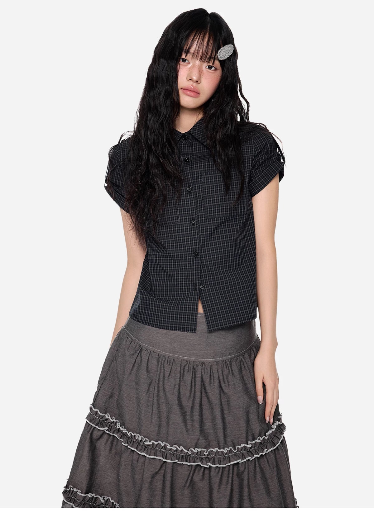 EZEK | Gingham Check Short Sleeve Shirt with Adjustable Sleeves