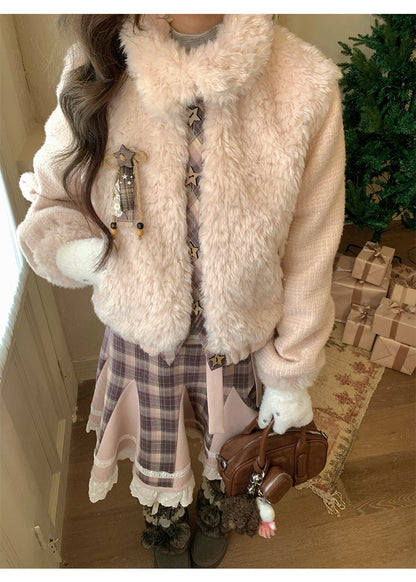 阮阮自制 - Love String Pink Plaid Wool Jacket & Mini Skirt Set