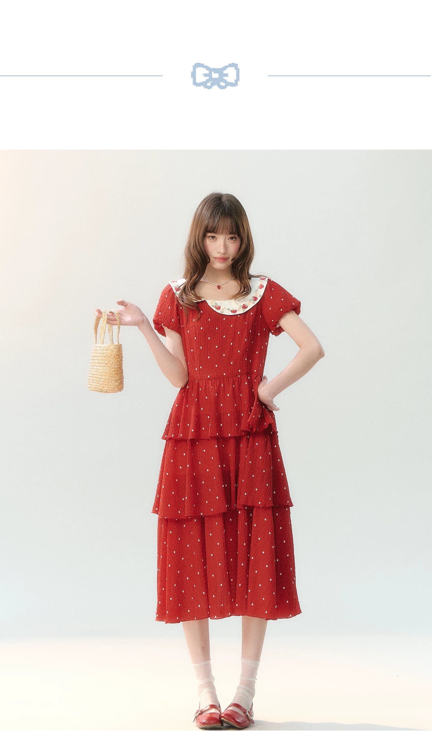 "Strawberry Waltz Letter" Red Tiered Doll Collar Dress LL2026225