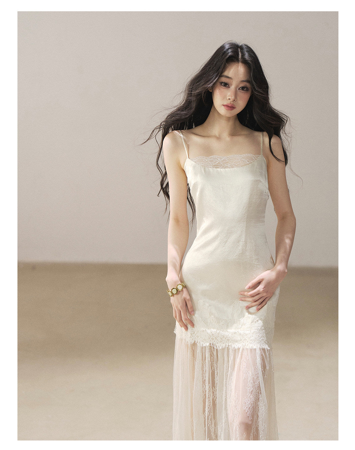 170726 "Your Open Meadow" Cream Apricot White Lace Slip Dress + Gray Taupe Tailored Blazer